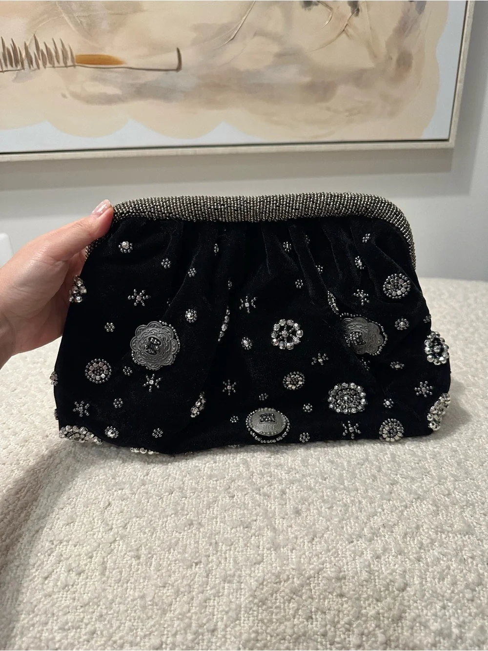 Anthropologie Studded Embellished Velvet Clutch